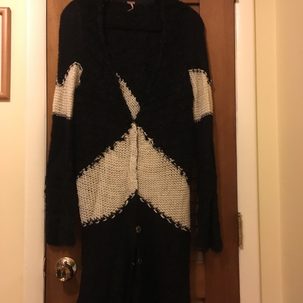Free People Black & Cream duster cardigan sweater